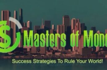 Masters of Money LLC Success Strategies To Rule Your World! Logo with City Background