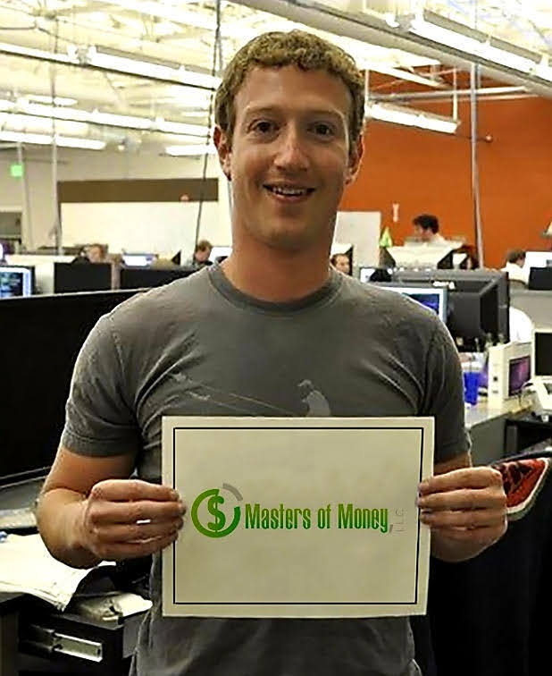 Mark Zuckerberg Holding Masters of Money Logo Poster Photo