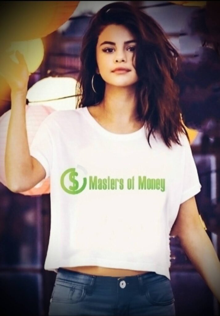 Selena Gomez Wearing a White Masters of Money Logo T-shirt Photo